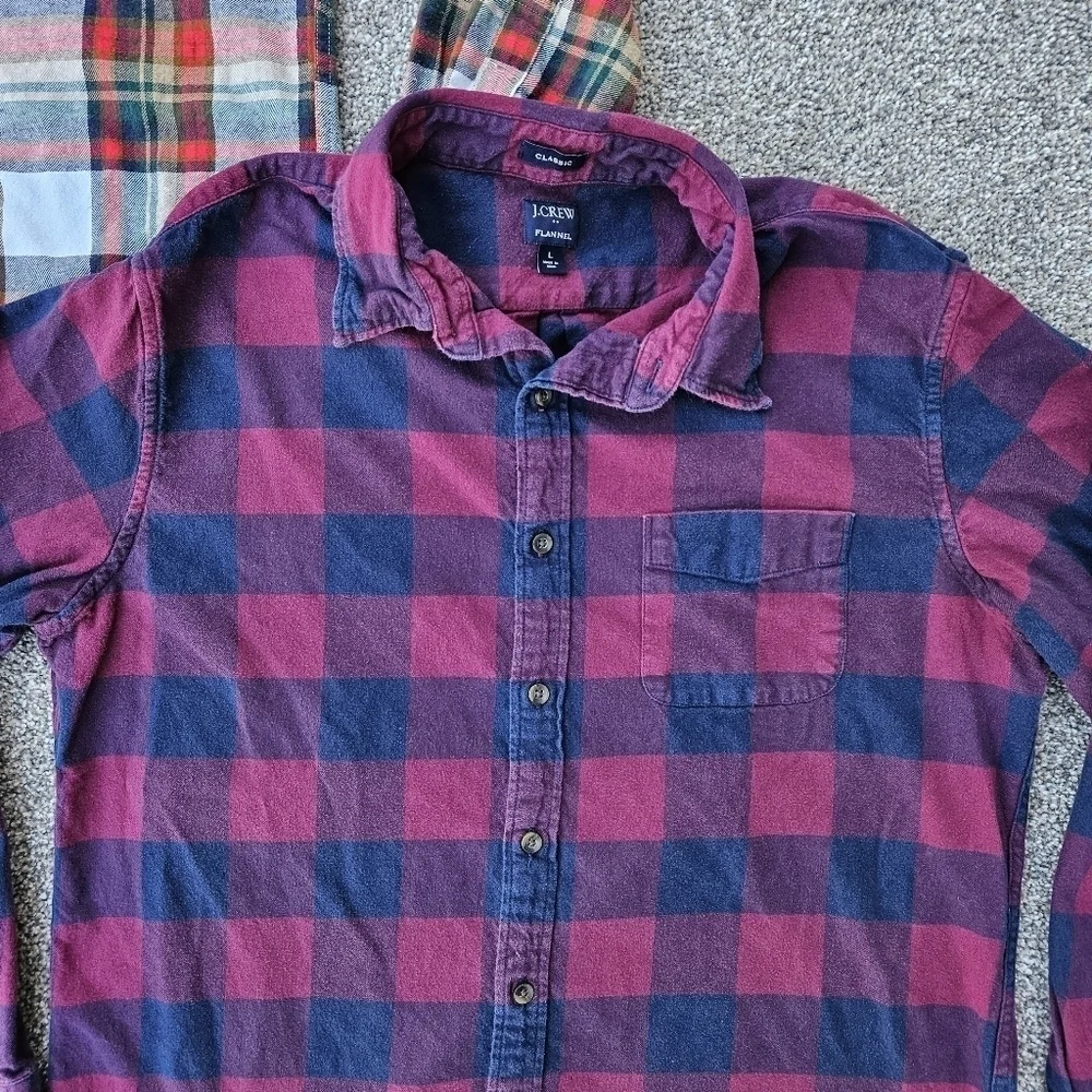 J.Crew Mercantile Classic Fit Long-Sleeve Flannel Red Plaid Shirt LOT Mens Large